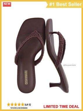 Beaded Kitten Heel Thong Sandals Square Toe Faux Suede Slip On